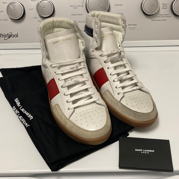 NWOT Saint Laurent White and Red Leather Sneakers - Picture 1 of 12